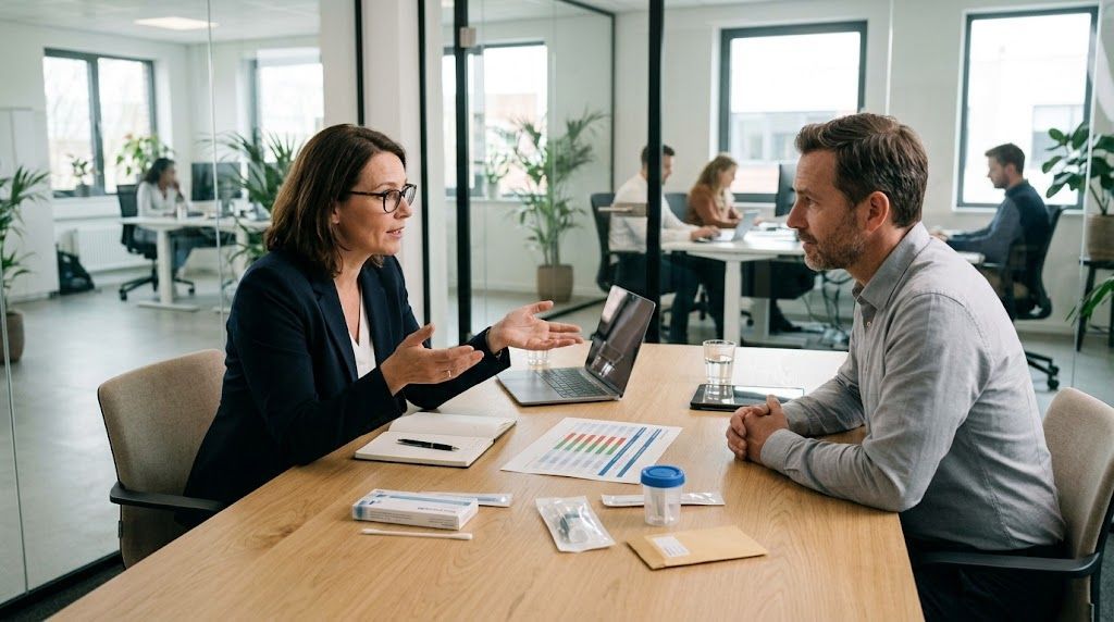 Professional discussing drug testing options