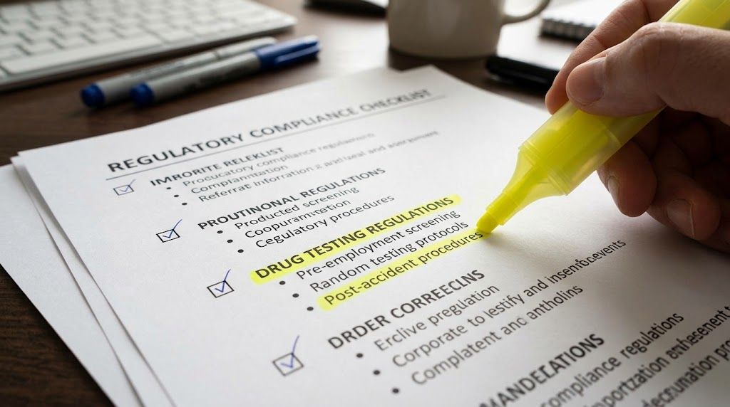 Compliance checklist with drug testing regulations