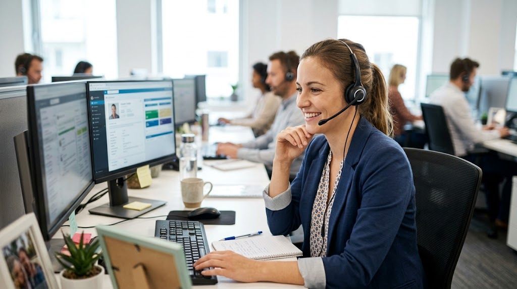 Customer service representative on phone