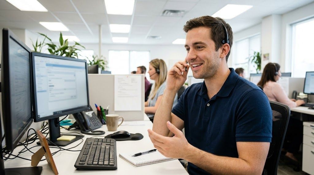 Customer service representative on phone
