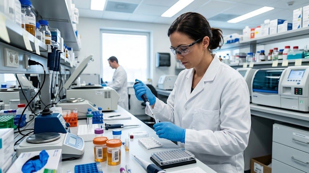 Technician conducting a drug test in a lab