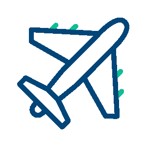 Airplane icon with teal accents.
