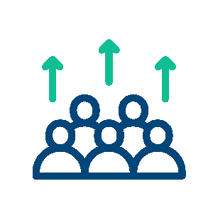Group of people with green arrows pointing upward, suggesting growth.