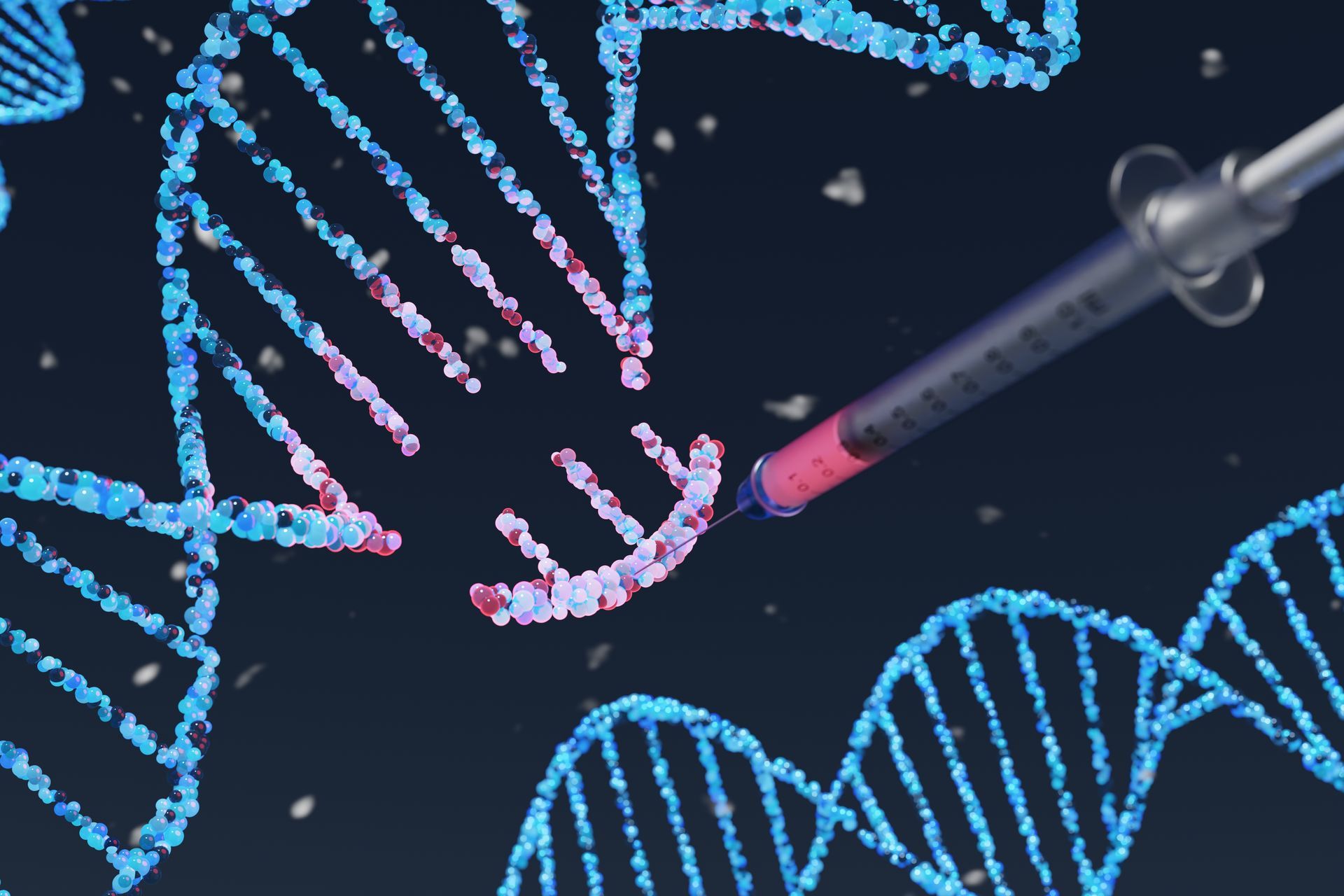 DNA helix with a syringe injecting liquid into it.