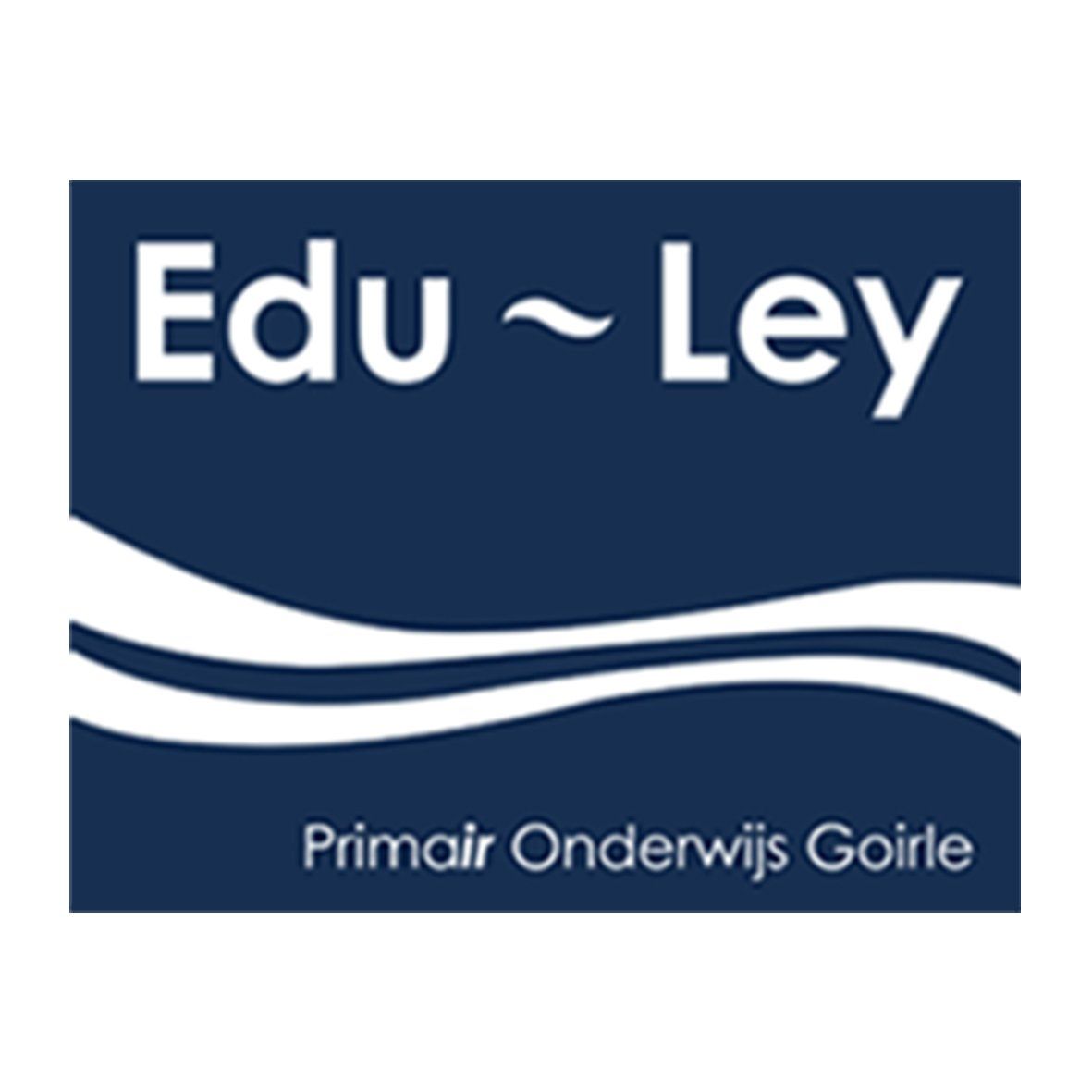 Logo voor Edu~Ley, een basisschool in Goirle, Nederland, op een marineblauwe achtergrond.