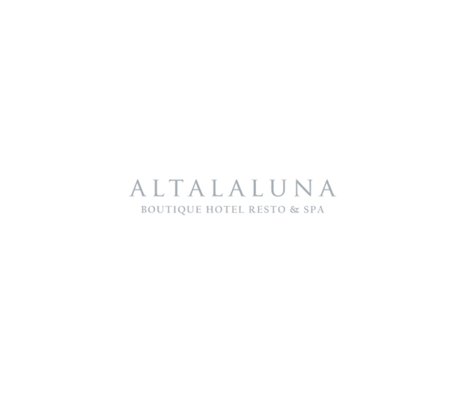 Logotipo de Altaluna Boutique Hotel en texto gris claro sobre fondo blanco.