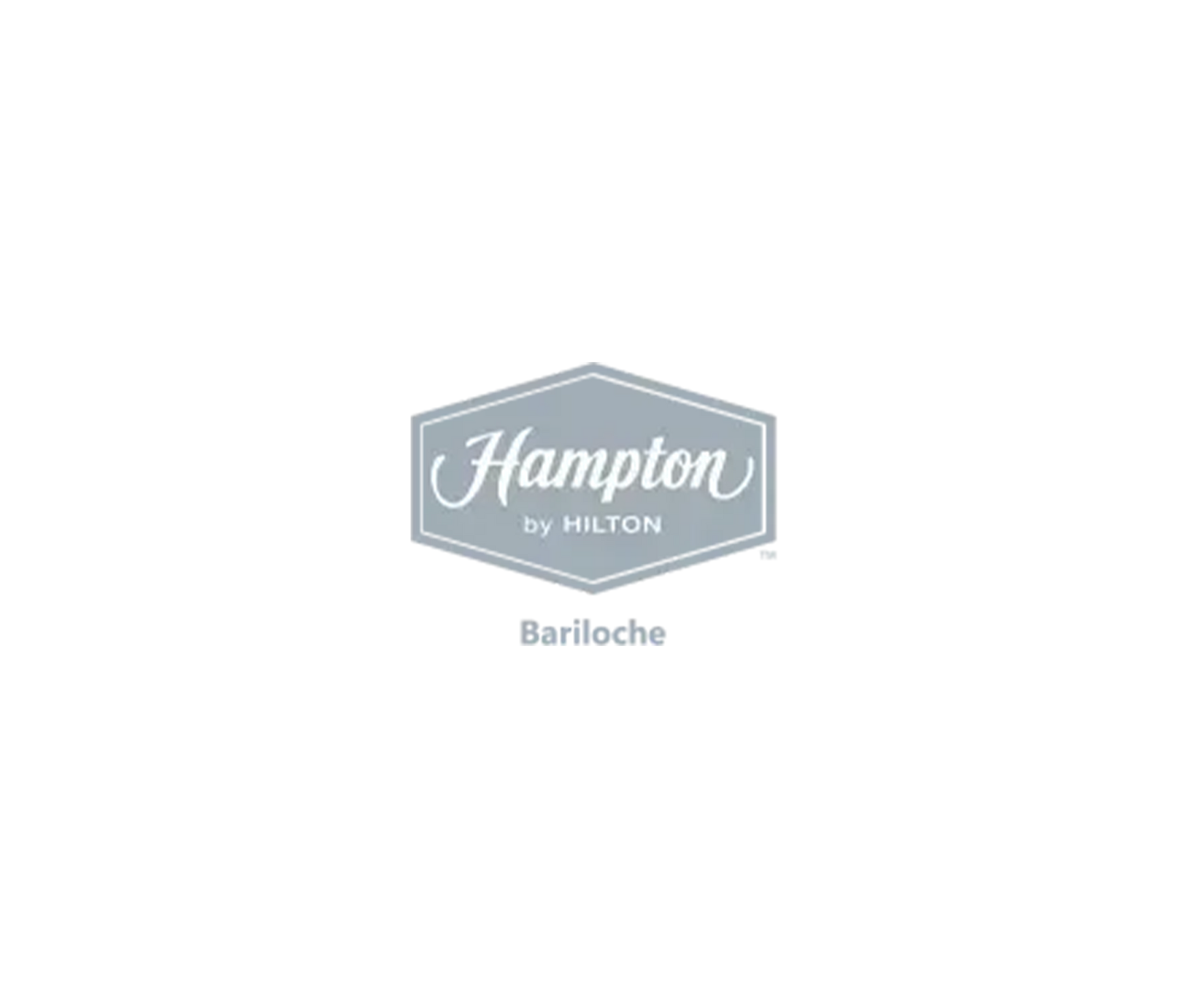 Logotipo de Hampton by Hilton, gris y blanco, con el texto