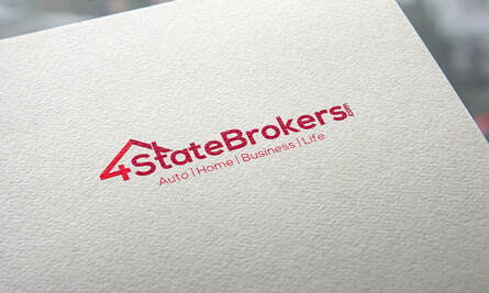 StateBrokers! logo in red on a textured white business card