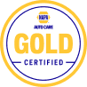 NAPA Auto Care Gold Certified badge, yellow and blue, with text 