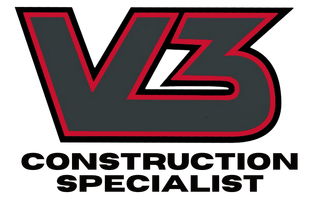 a red and black construction specialist logo on a white background