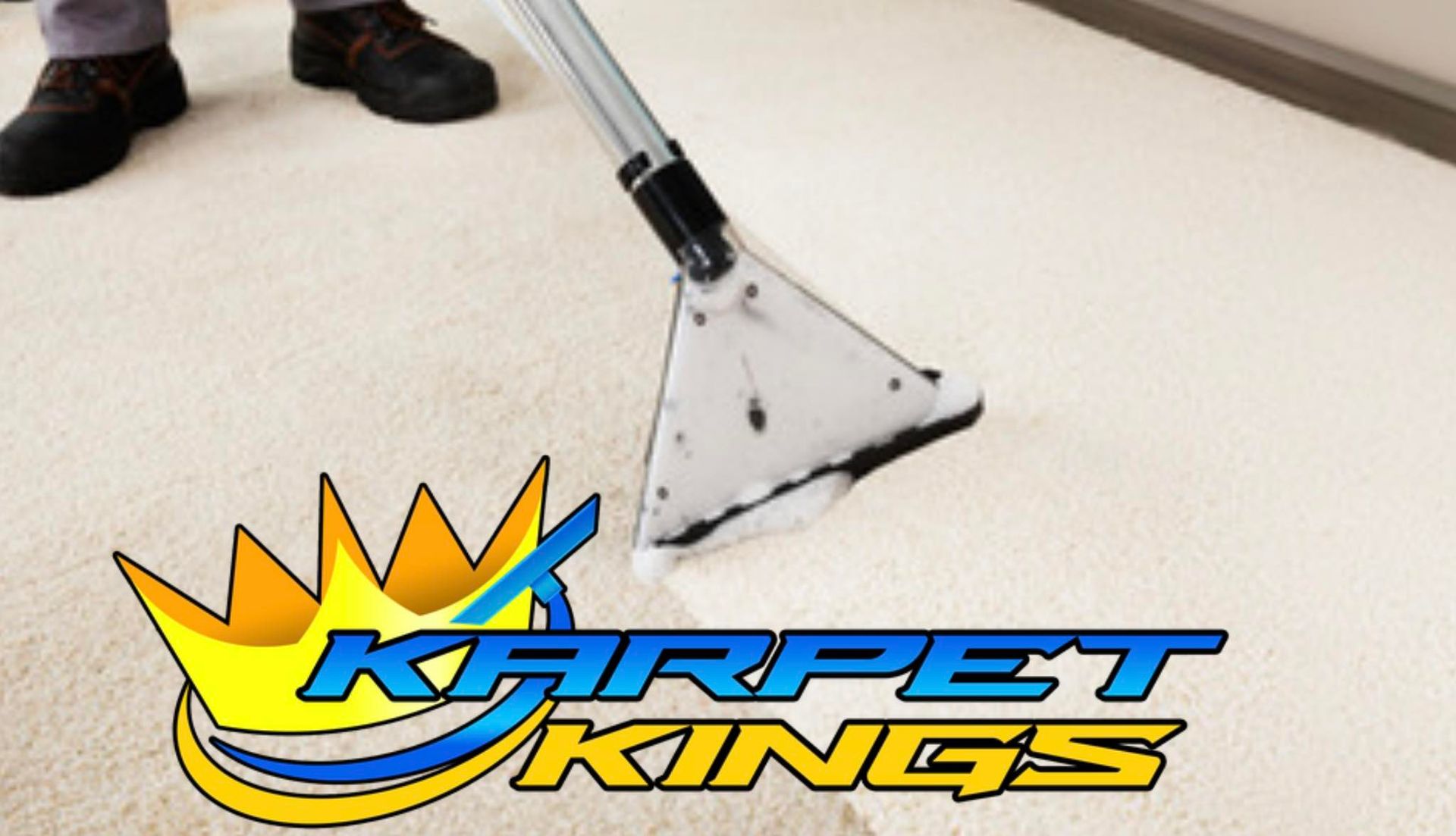 Carpet cleaning in progress with logo of 