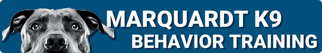 A blue sign that says marquardt k9 behavior training