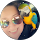 A close up of a person 's face with a parrot in the background.