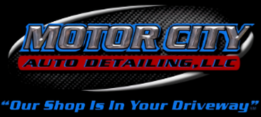 Motor City Auto Detailing LLC logo with blue and red text and the slogan &ldquo;Our Shop Is In Your Driveway&rdquo;