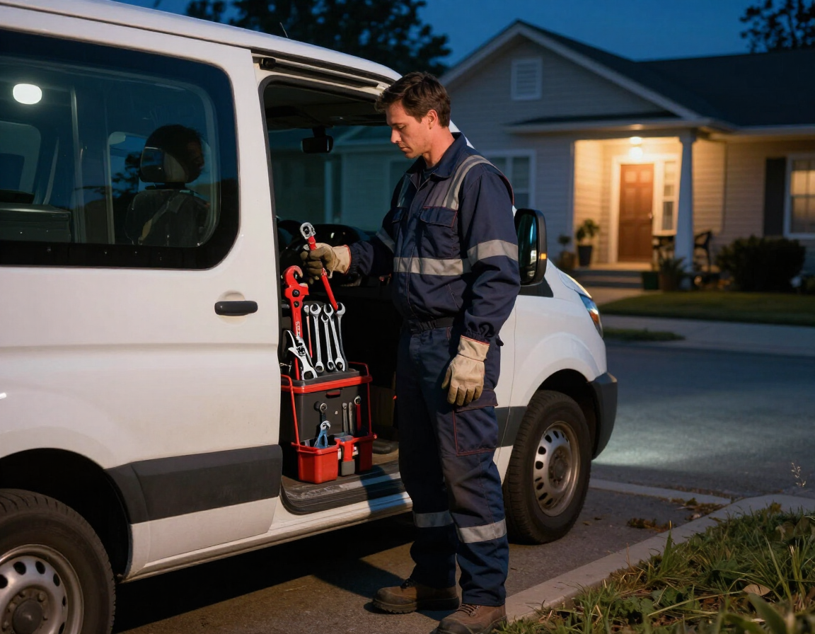 Emergency plumber responding at night in Golden Grove