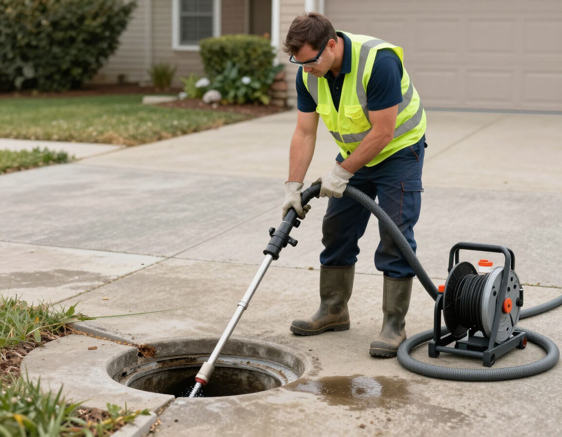 Plumber jetting a blocked drain in Golden Grove