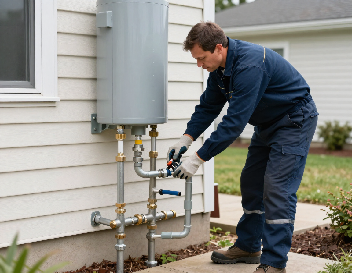 Plumber installing a hot water system in Golden Grove