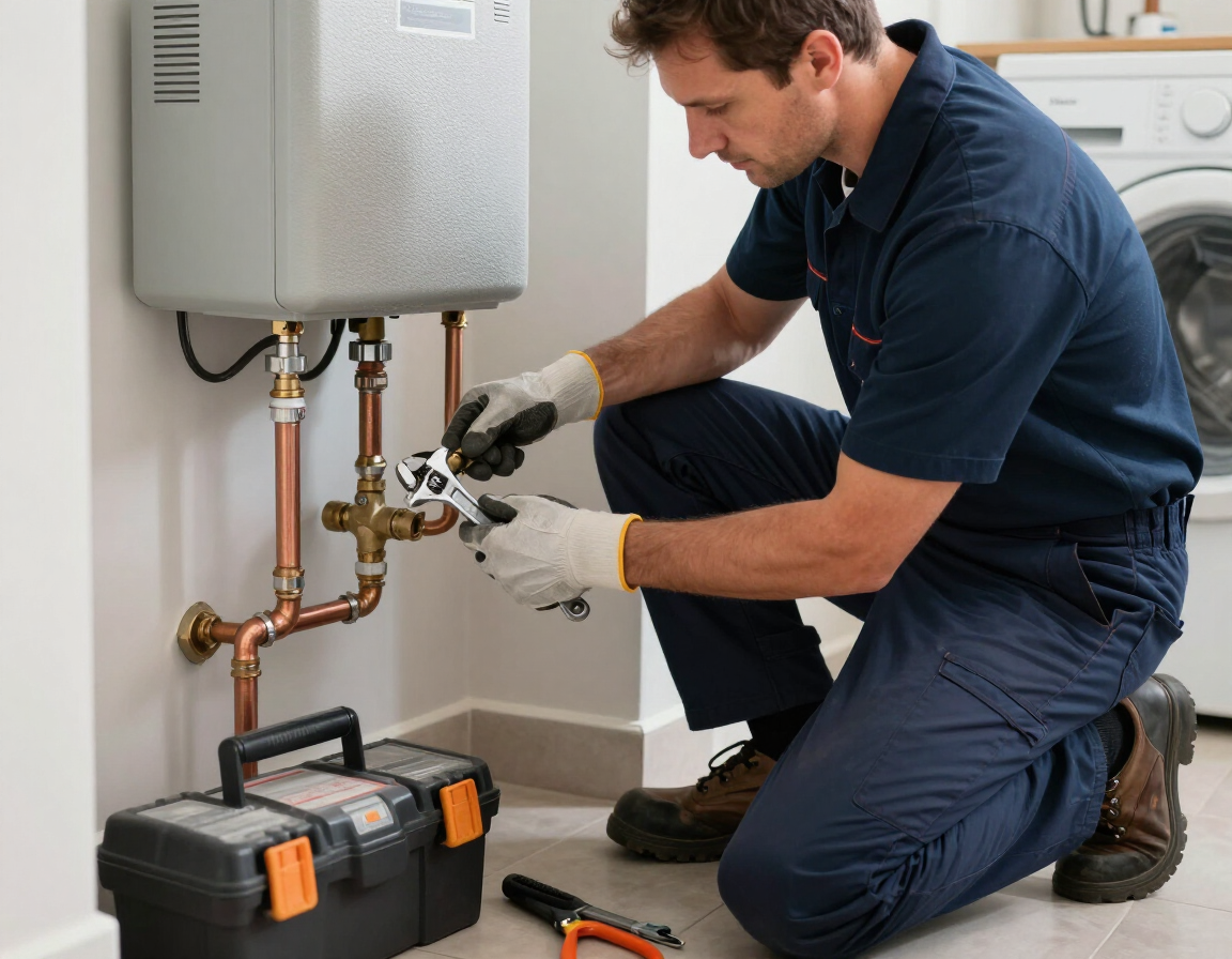 Plumber repairing a hot water system in Golden Grove