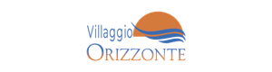 Logotipo do Villaggio Orizzonte: sol laranja, ondas azuis e o nome em azul e laranja.
