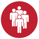 Eine Gruppe von Menschen, die in einem roten Kreis nebeneinander stehen.