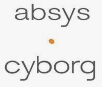 Le texte « absys » apparaît au-dessus d'un point et « cyborg » en dessous, sur fond blanc.