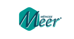 Logo Méthode Meer avec hexagone turquoise et texte « Meer » stylisé en turquoise