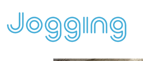Le mot « jogging » en bleu sur fond blanc