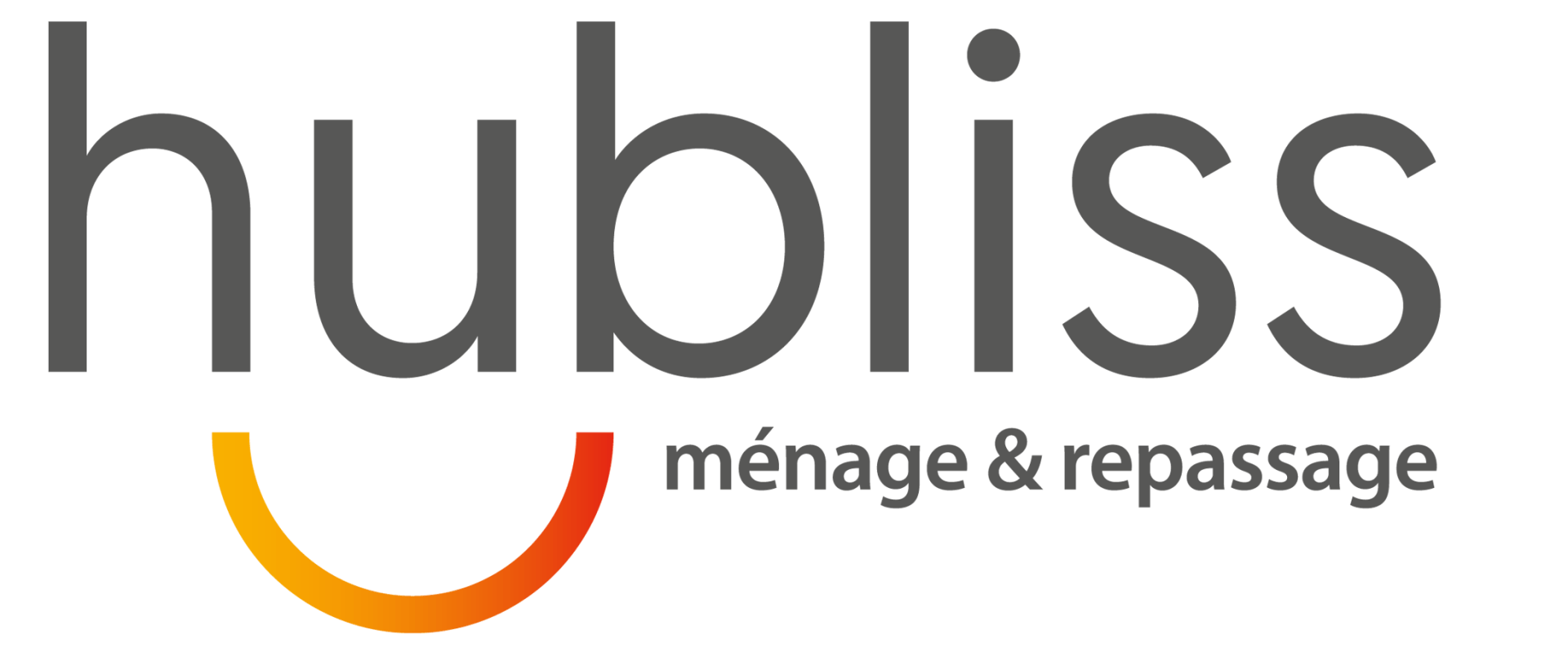 Logo Hubliss avec texte gris et sourire orange sous « ubliss », plus « ménage & repassage » en gris