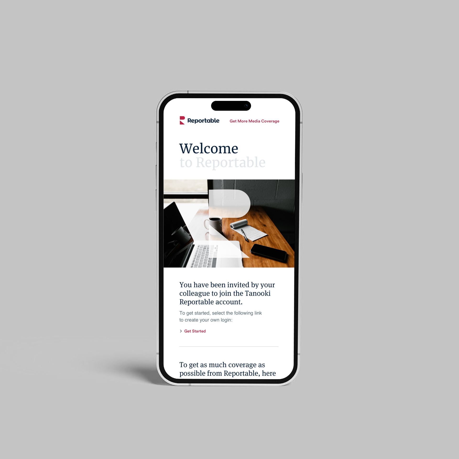 Smartphone displaying a welcome screen for 