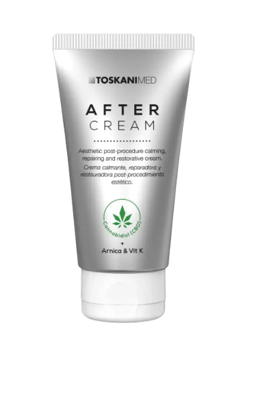 Silberne Tube der TOKSINIHED After Cream mit grünem Blattlogo auf weißem Hintergrund