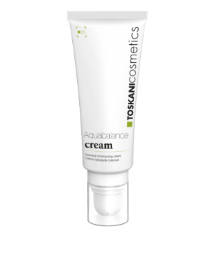 Weiße Tube der IOSIS Cosmetics Aquabalance Creme mit silbernem Deckel auf weißem Hintergrund