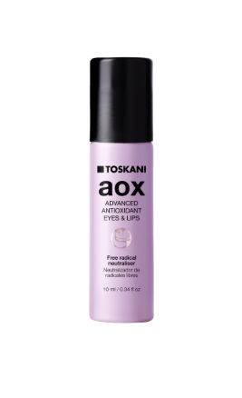 Flasche des Lavendel-Toskani AOX Advanced Augen- und Lippenserums mit schwarzem Verschluss