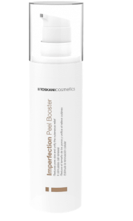 Weiße Hautpflegeflasche mit Pumpspender, beschriftet mit „Imperfection Pro-Boost“ von Tegor Cosmetics.