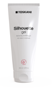Weiße Toskani Silhouette Gel-Tube mit rosa Akzenten auf hellem Hintergrund