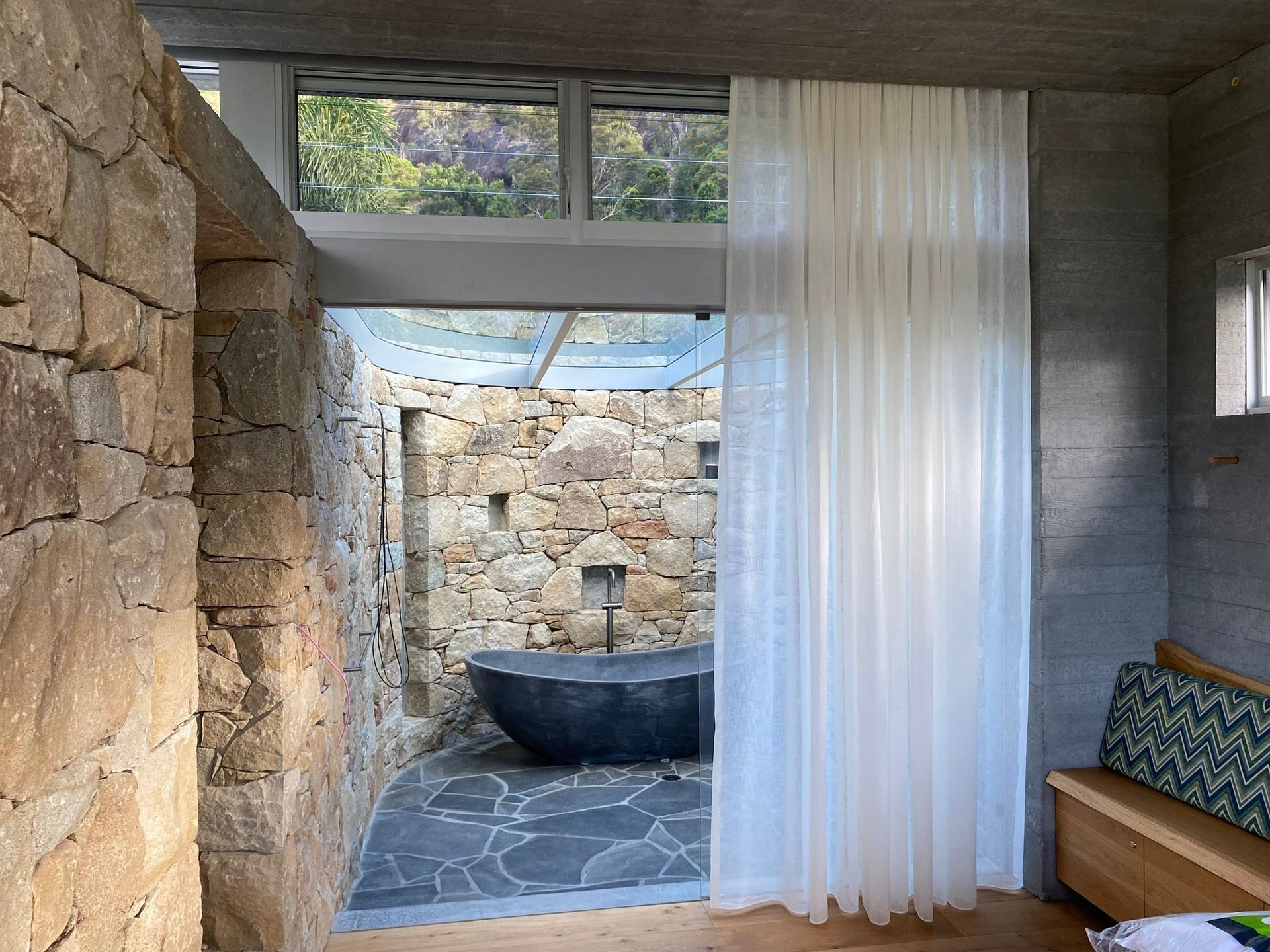 Modern Stone SPA Shower With Curtain — Curtain Concepts in Kingscliff, NSW