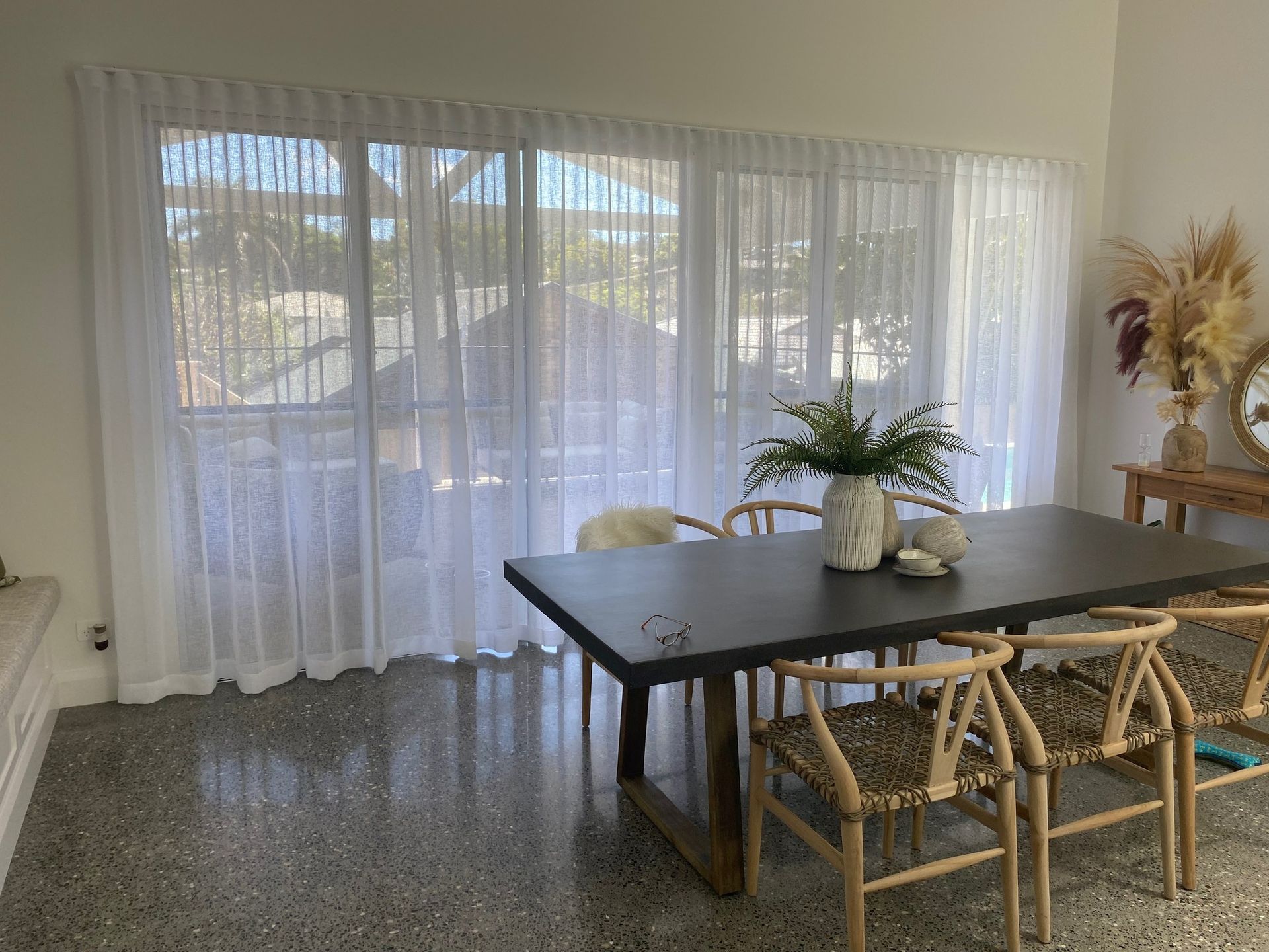 Bright Dining Room With Sheer Curtains — Curtain Concepts in Dunbible, NSW 