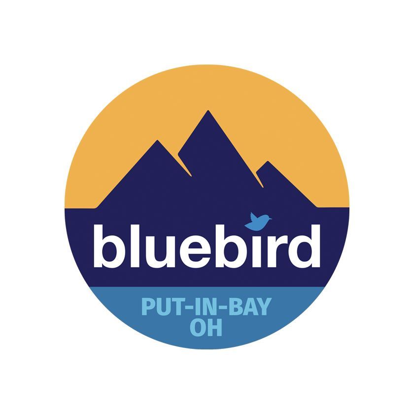 Bluebird logo: Blue mountains and bird in a blue and orange circle. Text reads