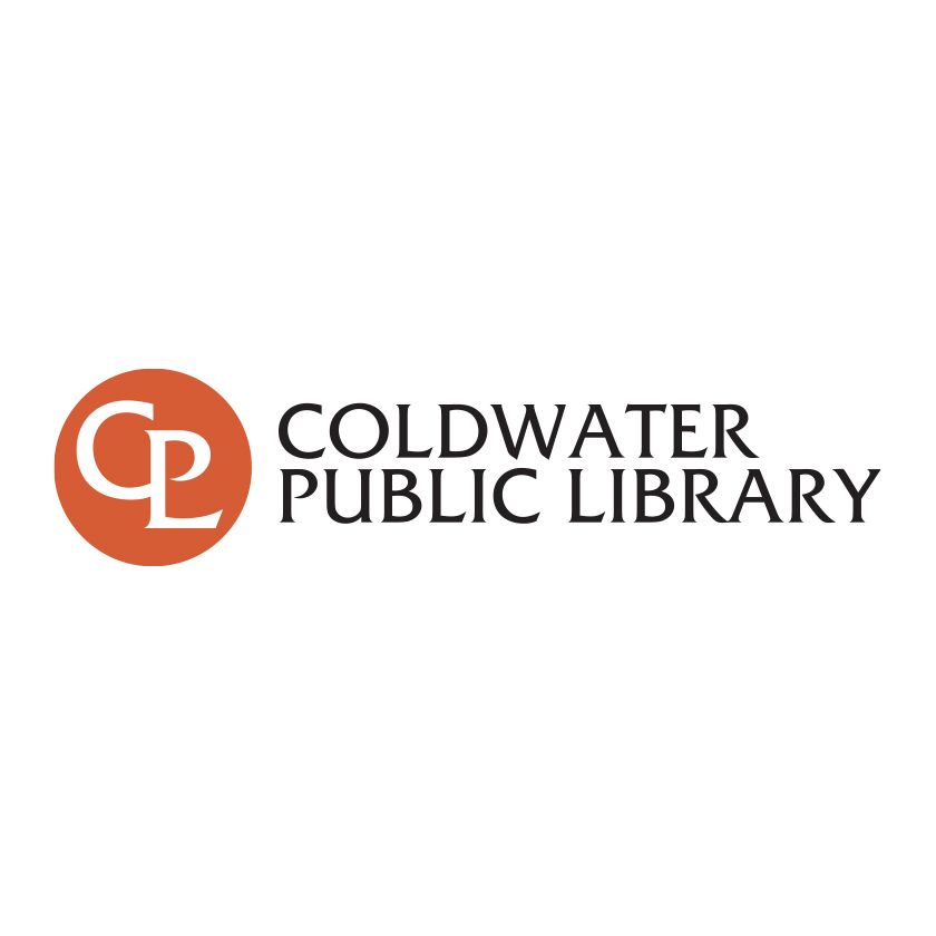 Coldwater Public Library logo: orange circle with