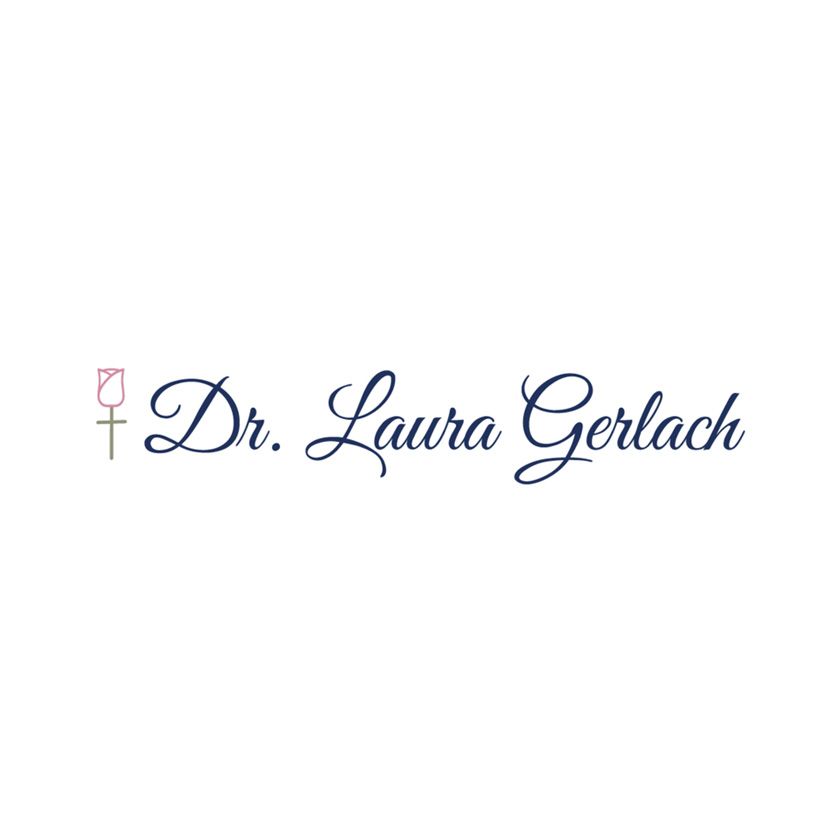 Dr. Laura Gerlach text logo with a pink rose illustration to the left.