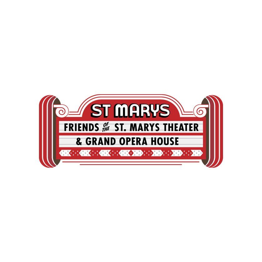 St. Marys Theater & Grand Opera House marquee sign in red and white.