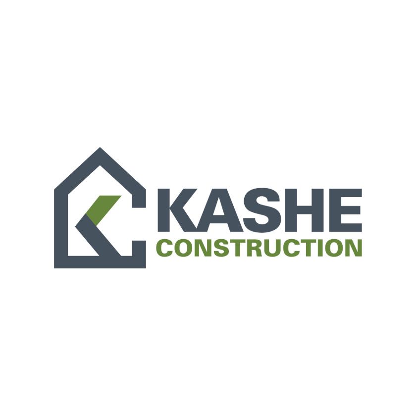 Logo for Kashe Construction: gray house outline framing the letter
