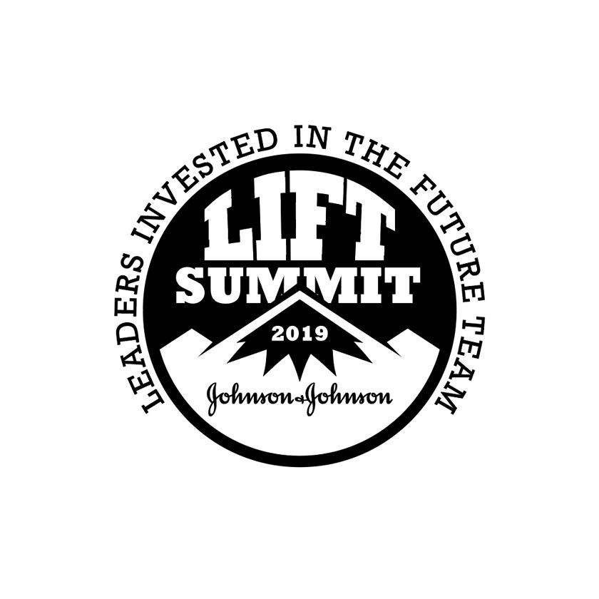 Black and white LIFT Summit 2019 logo for Johnson & Johnson. Text: