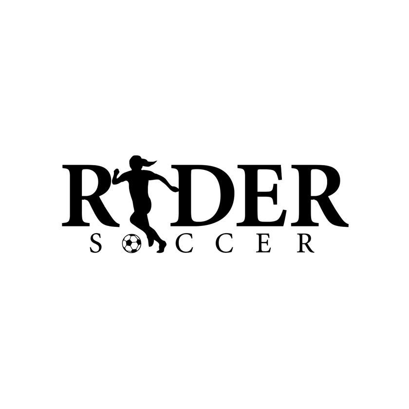 Rider Soccer logo with silhouette of soccer player kicking ball, black text on white background.