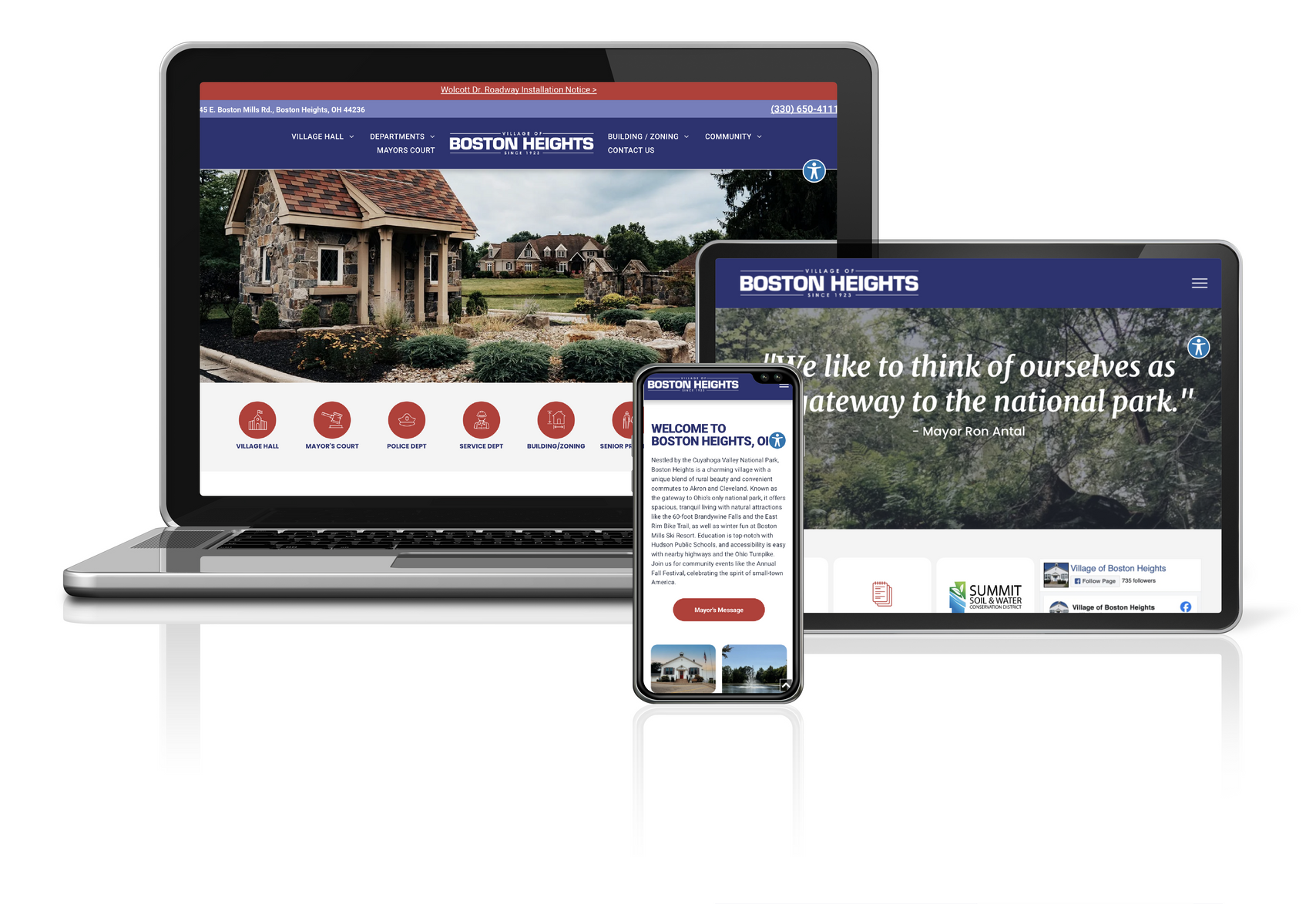 Laptop, tablet, and smartphone displaying the Boston Harbor Islands website.