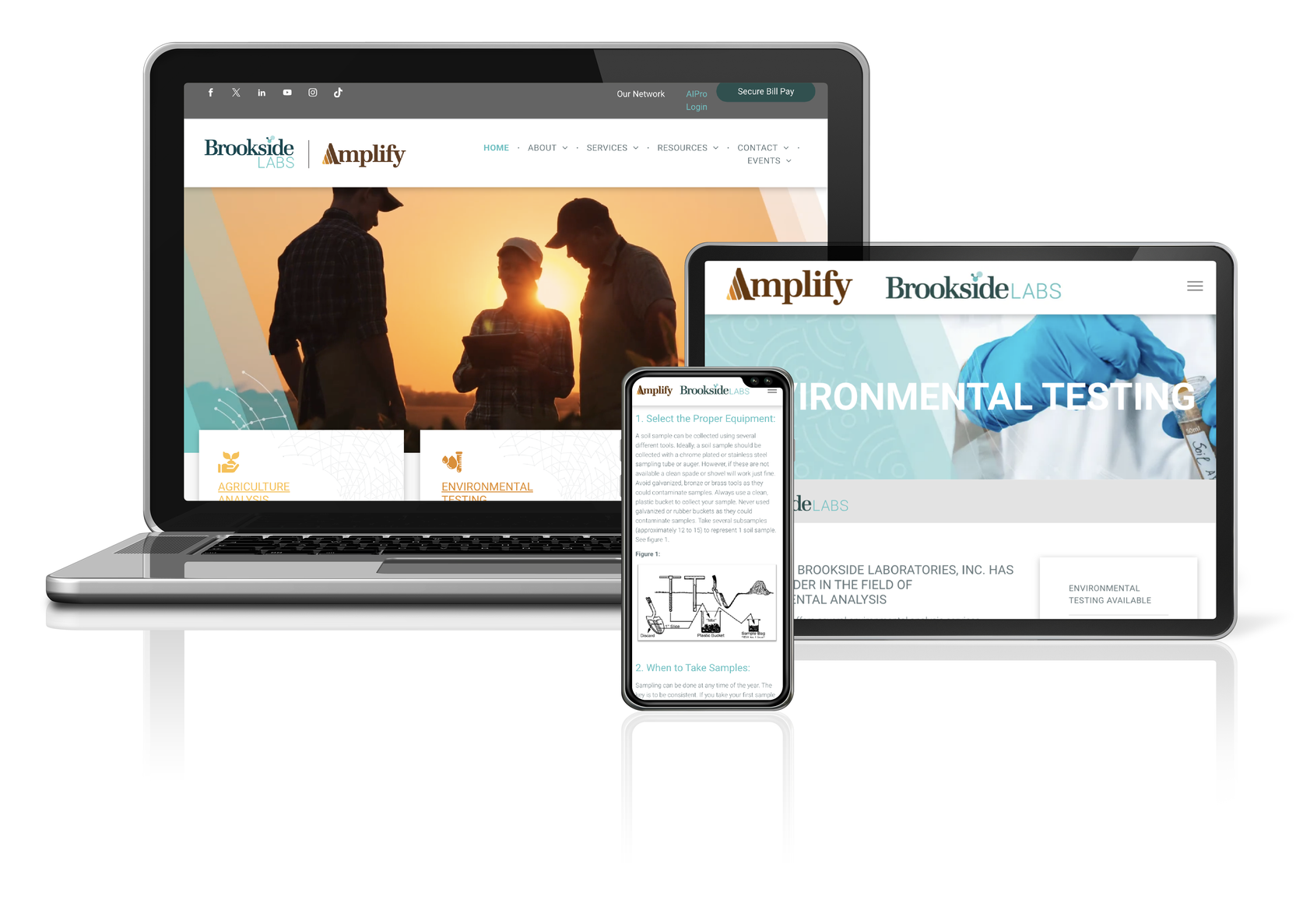 Laptop, tablet, and smartphone displaying a website with the 