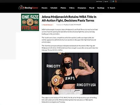 Boxing Scene - Jelena Mrdjenovich Retains WBA Title In All-Action Fight, Decisions Paola Torres