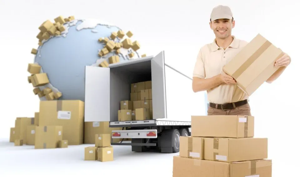 warehouse worker while packing some boxes