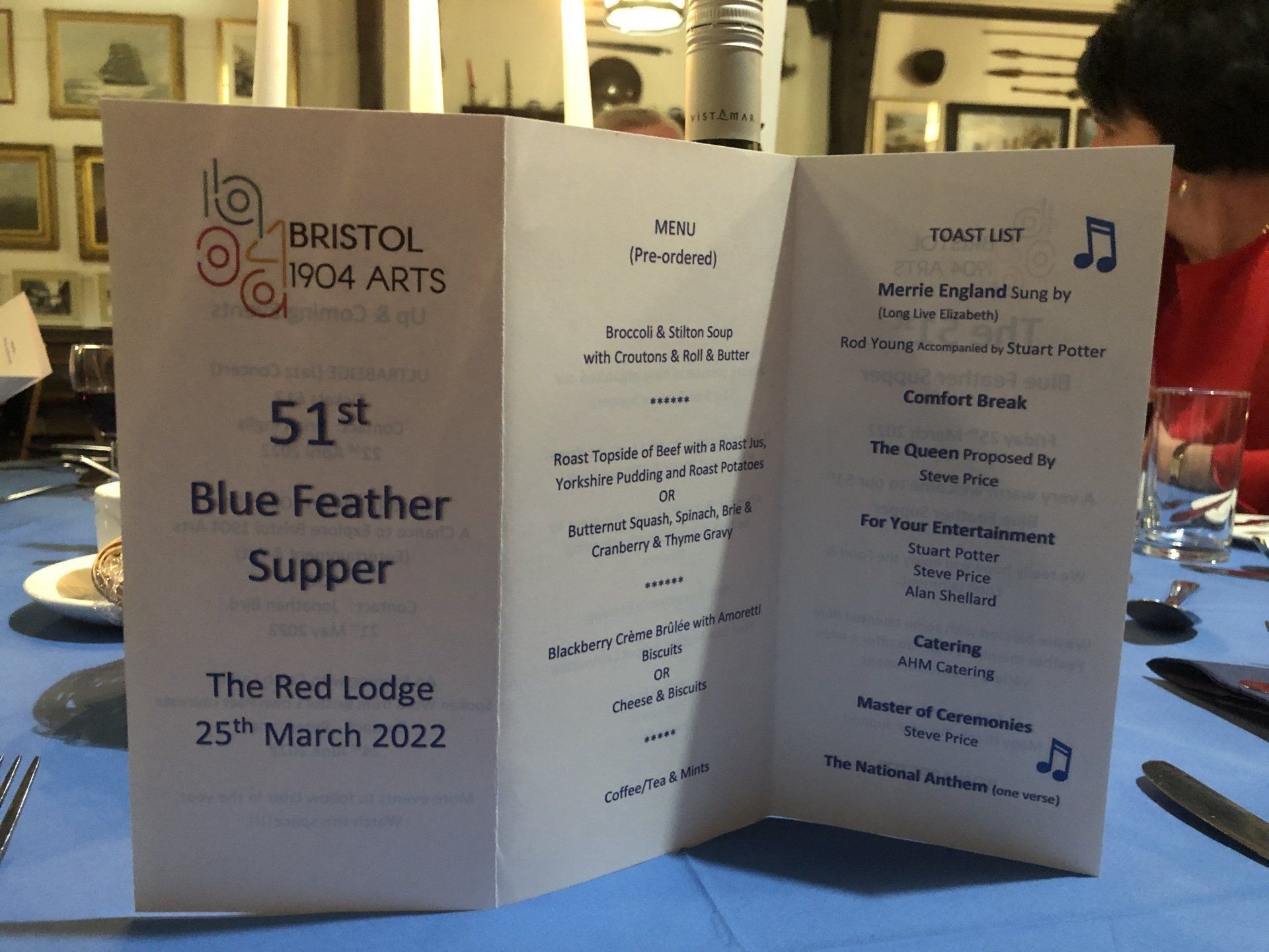 Bristol 1904 Arts - Members Dinner event menu
