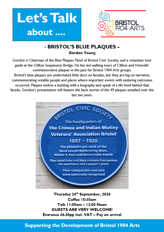 Image of poster for the Bristol 1904 Arts talk entitled: 