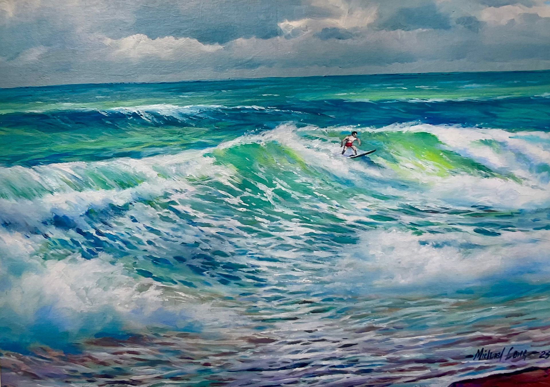 A painting by member Michael Long entitled: The Lone Surfer